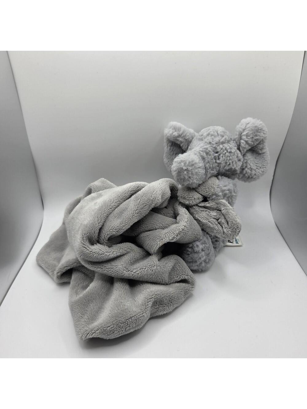 Little Jellycat Bashful Elephant Lovey Security Blanket Blue White Plush Baby